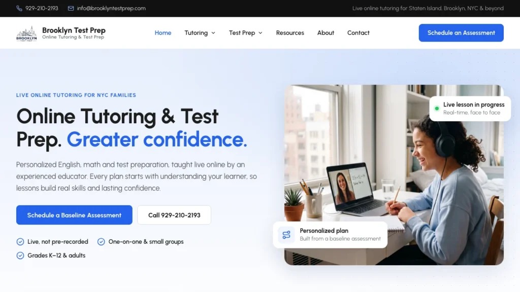 Brooklyn Test Prep homepage preview