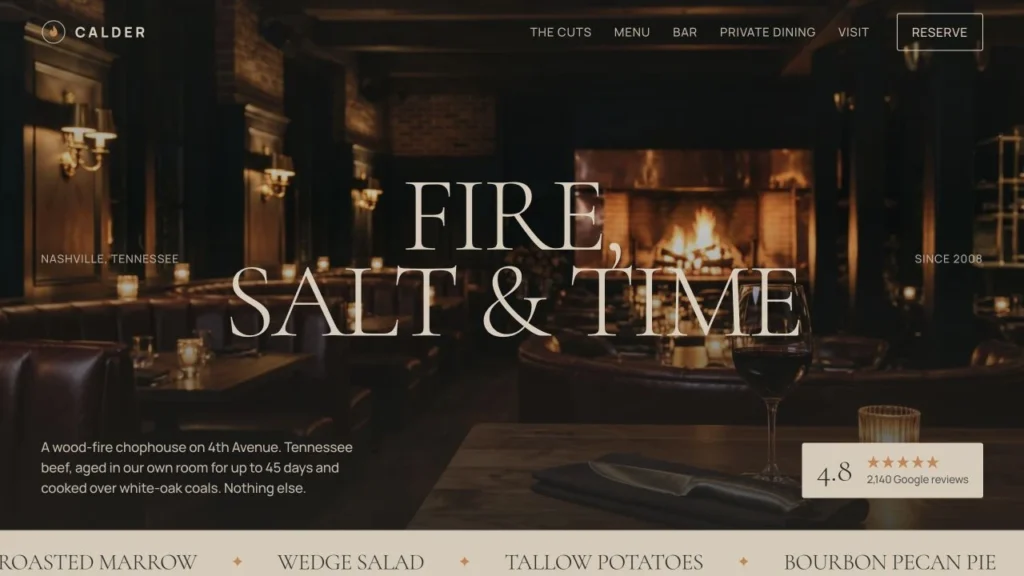Calder Steakhouse homepage preview