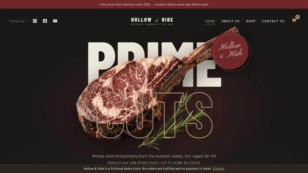 Hollow & Hide Butchery homepage preview
