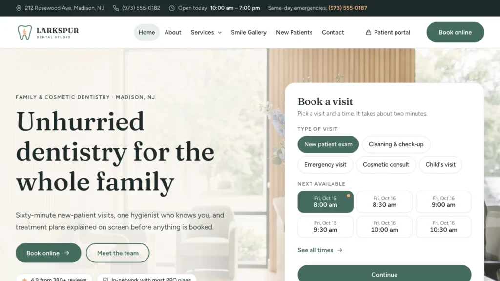 Larkspur Dental Studio homepage preview