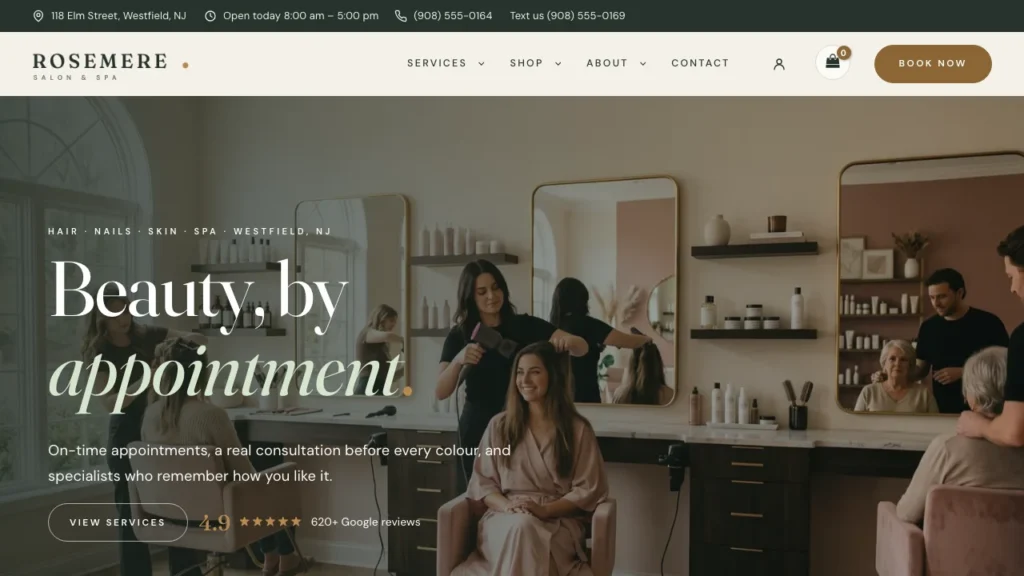Rosemere Salon & Spa homepage preview